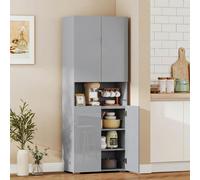 HOMCOM 180cm Tall Kitchen Cupboard, Pantry Storage Cabinet - High Gloss Grey