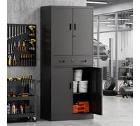 HOMCOM 180cm Tall Tool Cabinet, Lockable Metal Storage Cabinet with Drawer