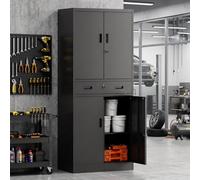 HOMCOM 180cm Tall Tool Cabinet, Lockable Metal Storage Cabinet with Drawer