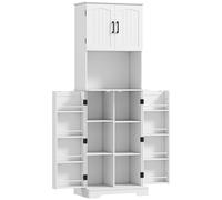 HOMCOM 181.5 cm Freestanding Storage Cabinet, Tall Kitchen Cupboard with Adjustable Shelves, 8 Door Spice Racks, White