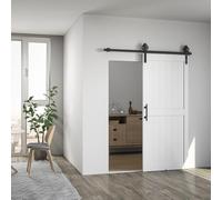 HOMCOM 183cm Sliding Barn Door Kit, Sliding Door with Track, Hardware, Upgraded Rollers and Floor Guide, Industrial Handle, Water-Proof PVC Surface, White