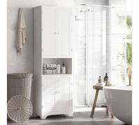 HOMCOM 183X60cm Tall Freestanding Bathroom Cabinet Retro 3 Compartments - White, White
