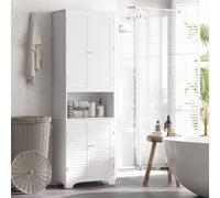 HOMCOM 183X60cm Tall Freestanding Bathroom Cabinet Retro 3 Compartments - White, White