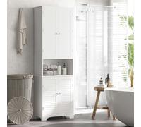 HOMCOM 183x60cm Tall Freestanding Bathroom Cabinet Retro 3 Compartments White