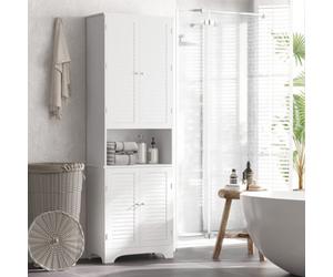 Homcom 183X60Cm Tall Freestanding Bathroom Cabinet Retro 3 Compartments White