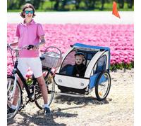 Homcom 18M+ 2-Seat Child Bike Trailer For Kid W/ Steel Frame Seat Belt Blue