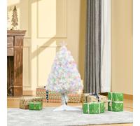 HOMCOM 2.5FT Prelit Artificial Tabletop Christmas Tree with Fibre Optics Holiday Home Xmas Decoration for Table and Desk, White