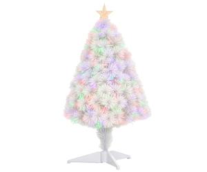 HOMCOM 2.5FT Prelit Artificial Tabletop Christmas Tree Fibre Optics White