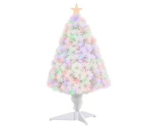 HOMCOM 2.5FT Prelit Artificial Tabletop Christmas Tree Fibre Optics White