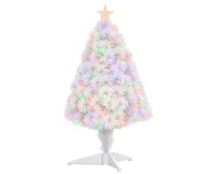 HOMCOM 2.5FT Prelit Artificial Tabletop Christmas Tree w/ Fibre Optics for Desk