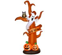 HOMCOM 2.7m Halloween Inflatable Dead Tree w/ Ghost, Pumpkin and Owl, Blow Up Decorations w/ Build-in LED Lights for Party Garden Décor Aosom UK
