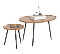 HOMCOM 2 80cm Sofa Side Table Set of 2 with Metal Legs - Chestnut Wood Effect | TJ Hughes