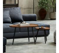 HOMCOM 2 80cm Sofa Side Table Set of 2 with Metal Legs, Chestnut Wood Effect