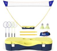 HOMCOM 2.8m Portable Folding Badminton Net Set with 4 Badminton Rackets and 2 Nylon Shuttlecocks, for Adults Kids Indoor Outdoor Exercise Training