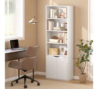 HOMCOM 2 Door 4 Shelves Tall Bookcase Modern Bookshelf Storage Display Unit in White HOMCOM White