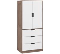 HOMCOM 2 Door Wardrobe Brown Wardrobe with 3 Drawer and Hanging Rod Brown