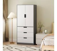 Homcom 2 Door Wardrobe Grey Wardrobe With 3 Drawer And Hanging Rod For Bedroom Grey
