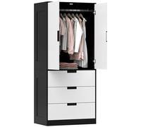 Homcom 2 Door Wardrobe With 3 Drawer And Soft Closing Hinge For Bedroom
