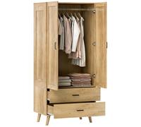 Homcom 2 Door Wardrobe Modern Wardrobe 2 Drawer Hanging Rail For Bedroom In Light Brown Light Brown