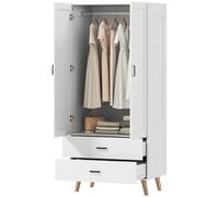 Homcom Wardrobe With 2 Drawers Hanging Rail, 180 Cm Storage Closet, White