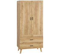 HOMCOM 2 Door Wardrobe, Modern Wardrobe with 2 Drawer and Hanging Rail for Bedroom, Natural