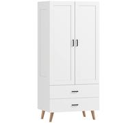 HOMCOM 2-Door Wardrobe, Modern Wardrobe with 2 Drawers and Hanging Rail for Bedroom, White
