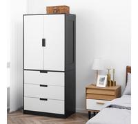 HOMCOM 2 Door Wardrobe White Wardrobe With 3 Drawer and Hanging Rod For Bedroom, White