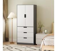 Homcom 2 Door Wardrobe Modern Wardrobe With 3 Drawer And Hanging Rod, Grey