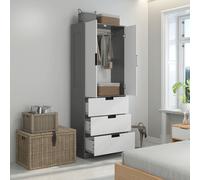HOMCOM 2 Door Wardrobe Grey Wardrobe with 3 Drawer and Hanging Rod for Bedroom HOMCOM Grey One Size