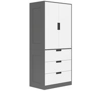 HOMCOM 2 Door Wardrobe, Modern Wardrobe with 3 Drawers and Hanging Rod for Bedroom, Grey