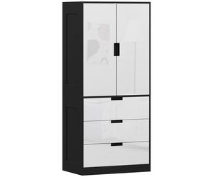 HOMCOM 2 Door Wardrobe, Modern Wardrobe with 3 Drawers and Hanging Rod for Bedroom, High Gloss White