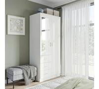 HOMCOM 2-Door Wardrobe w/ Adjustable Shelf 3 Drawers for Bedroom, 180cm, White