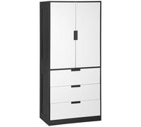 Modern 2 Door Wardrobe with 3 Drawer and Hanging Rod - White