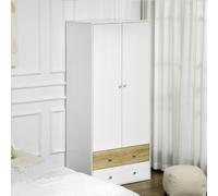 HomCom Wardrobe 2-Door with Drawers & Hanging Rod - White