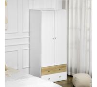 HOMCOM 2 Door Wardrobe White Wardrobe With Drawers and Hanging Rod For Bedroom, White