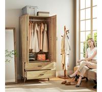 HOMCOM 2 Door Wardrobe with 2 Drawers and Hanging Rail for Bedroom | TJ Hughes