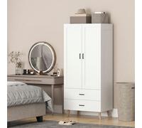 HOMCOM Wardrobe with 2 Drawers Hanging Rail, 180 cm Storage Closet, White