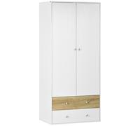 HOMCOM 2 Door Wardrobe with 2 Drawers White Gloss Wardrobe with Anti-tipping Straps for Bedroom 180 x 80 x 50cm, 10kg Load, White Aosom UK
