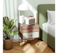 HOMCOM 2-Drawer Bedside Table, Boho Wooden Nightstand Storage Unit, Bedside Cabinet with Steel Frame, Sofa End Side Table for Living Room, Bedroom, Small Space, Rustic Brown Brown