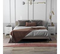 HOMCOM Bedside Duo: Sleek Nightstands with Dual Drawers, Metallic Handles & Raised Base, Bedroom Companion, Set of 2, White Aosom UK
