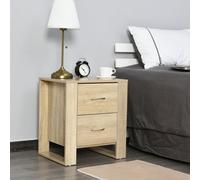 Homcom 2 Drawer Boxy Bedside Table W/ Handles Elevated Base Oak Brown