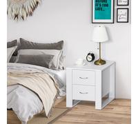 HOMCOM 2 Drawer Boxy Bedside Table w/ Handles Elevated Base White