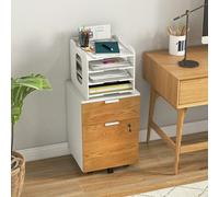 HOMCOM 2 Drawer Filing Cabinet with Adjustable Hanging Bars for A4 and Letter - White and Natural Wood Effect