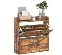 HOMCOM 2 Drawer Narrow Shoe Cabinet, Farmhouse Slim Shoe Storage Cabinet Cupboard with Adjustable Shelves and Barn Door Design for Entryway, Hallway, Rustic Brown Rustic Brown