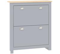 HOMCOM 2 Drawer Shoe Cabinet Modern Narrow Shoe Cupboard Hallway Wooden Storage Organiser with Flip Doors Adjustable Shelf for 6-12 Pairs, Grey