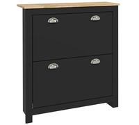 HOMCOM 2 Drawer Shoe Cabinet Modern Narrow Shoe Cupboard Hallway Wooden Storage Organiser with Flip Doors Adjustable Shelf for 6-12 Pairs, Black