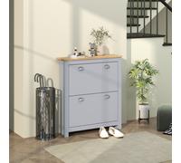 Homcom 2 Drawer Shoe Cabinet Narrow Shoe Cupboard With Flip Doors, Grey Grey