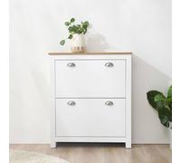 HOMCOM 2 Drawer Shoe Cabinet Narrow Shoe Cupboard with Flip Doors in White HOMCOM White