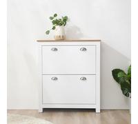 Homcom 2 Drawer Shoe Cabinet Narrow Shoe Cupboard With Flip Doors, White