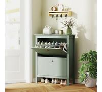 Homcom 2 Drawer Shoe Cabinet With Flip Doors For Hallway, Entryway In Green Green